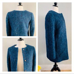 VIVALON european teal blue fuzzy textured wool long peacoat womens 6